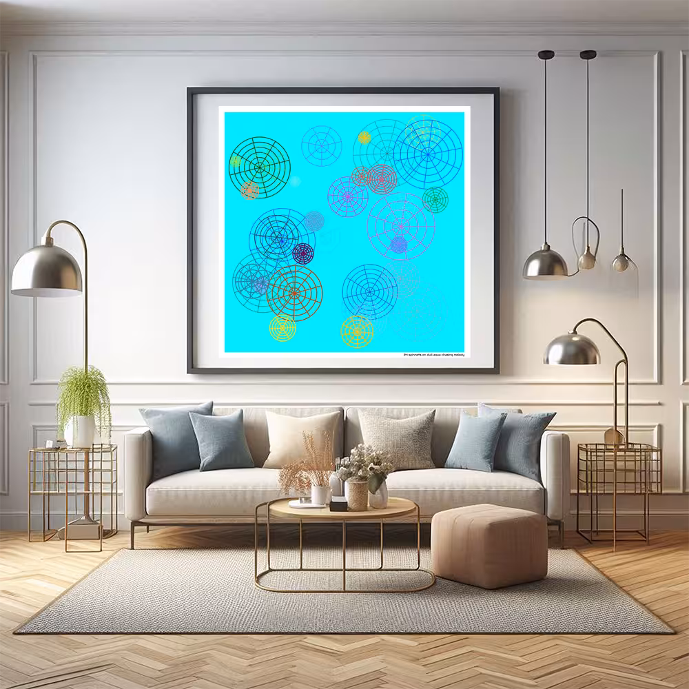 34 spinnets on dull aqua chasing melody in room setting