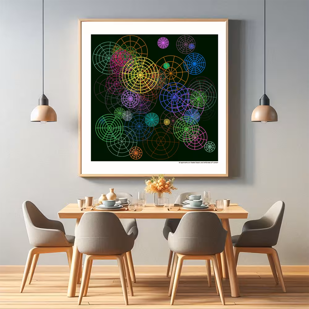 51 spinnets on faded black and stillness of comet in room setting