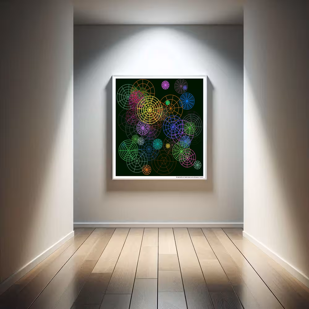 51 spinnets on faded black and stillness of comet in room setting