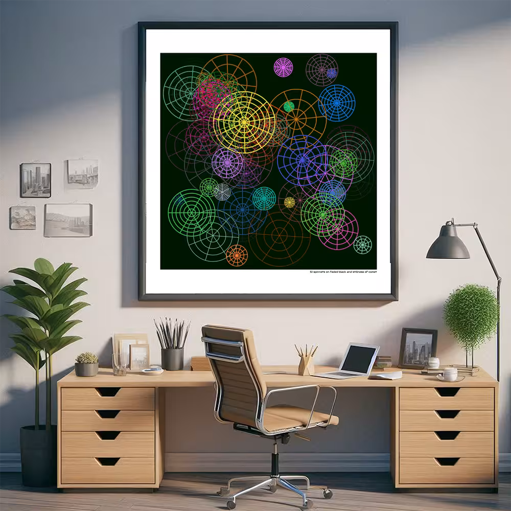 51 spinnets on faded black and stillness of comet in room setting