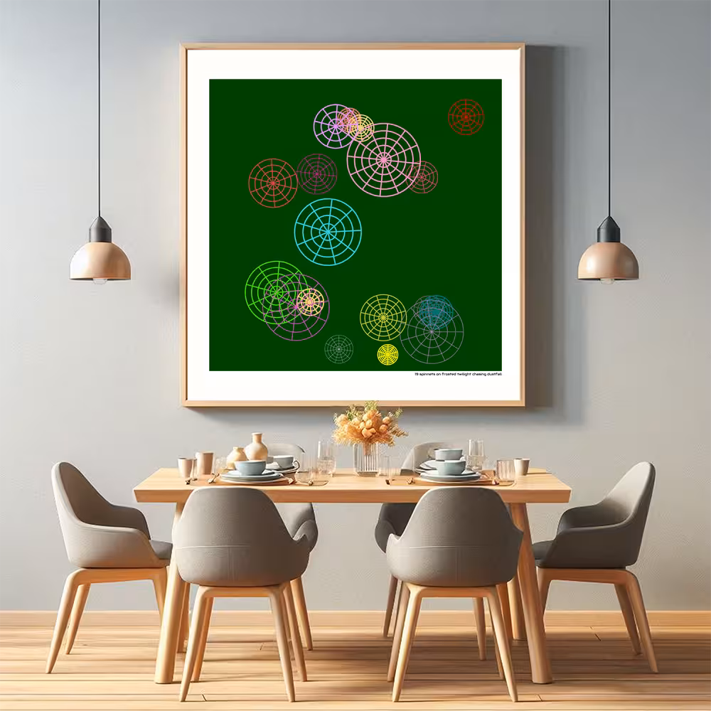 19 spinnets on frosted twilight chasing dustfall in room setting