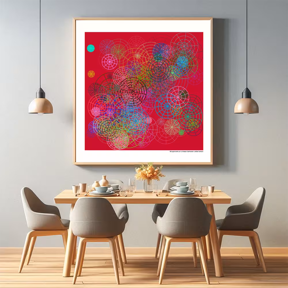 116 spinnets on crimson between veiled lemon in room setting