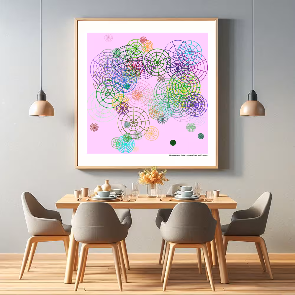 68 spinnets on flickering rose of tale and fragment in room setting