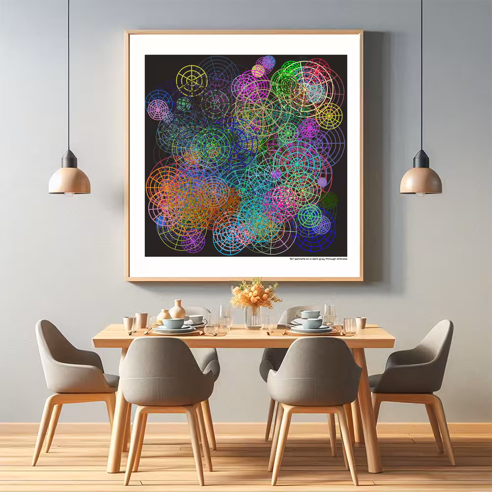 167 spinnets on a dark gray through stillness in room setting