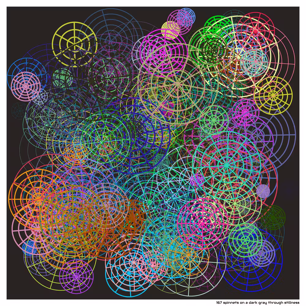 167 spinnets on a dark gray through stillness