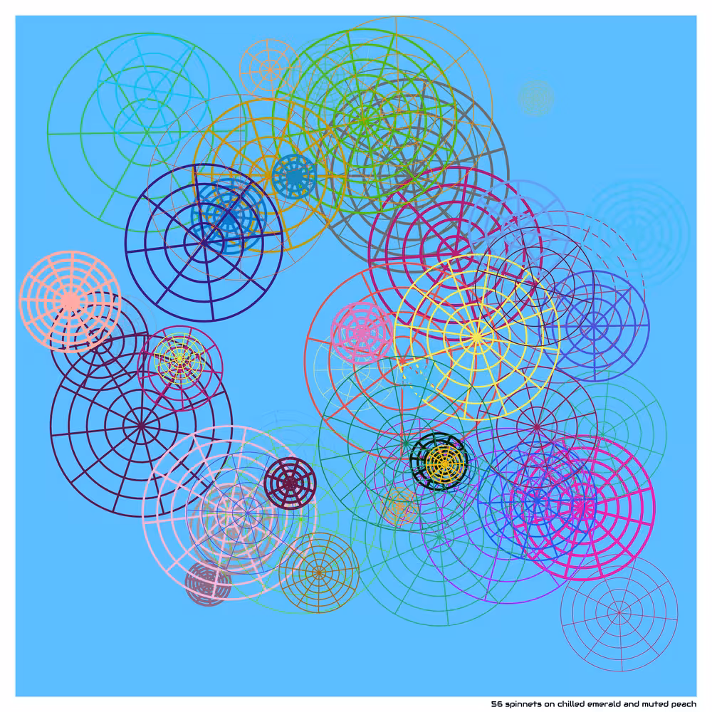 56 spinnets on chilled emerald and muted peach