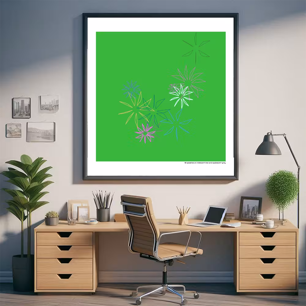 10 splashes on iridescent lime and opalescent grey in room setting