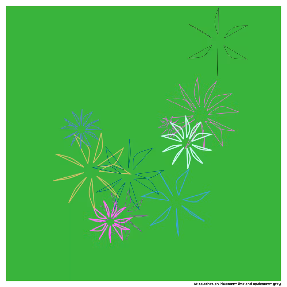 10 splashes on iridescent lime and opalescent grey