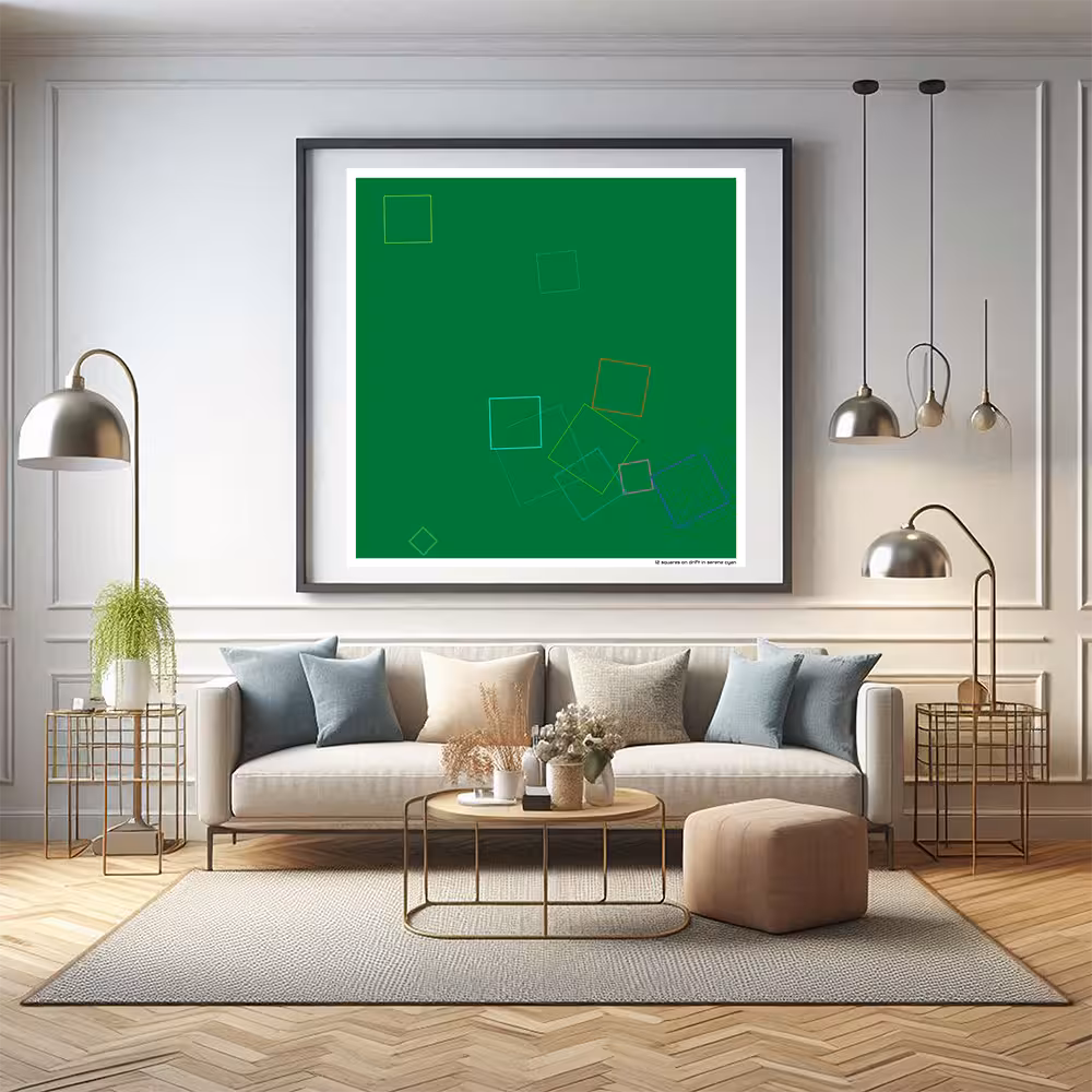 12 squares on drift in serene cyan in room setting