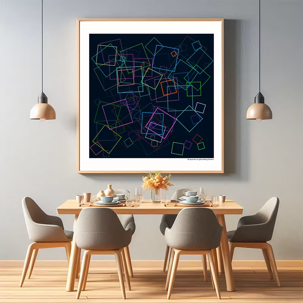 81 squares on gold among lantern in room setting