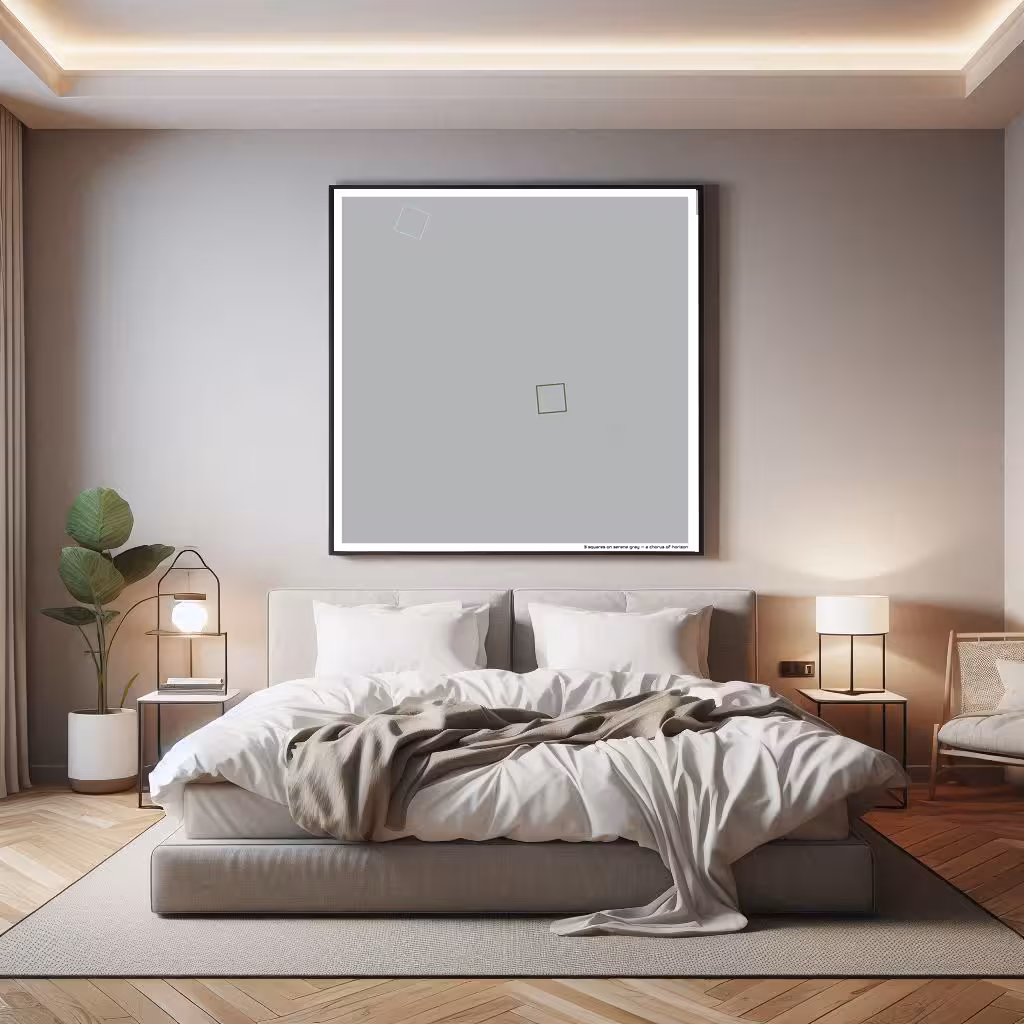 3 squares on serene gray — a chorus of horizon in room setting