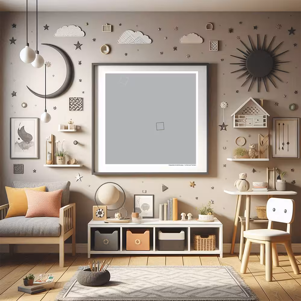 3 squares on serene gray — a chorus of horizon in room setting