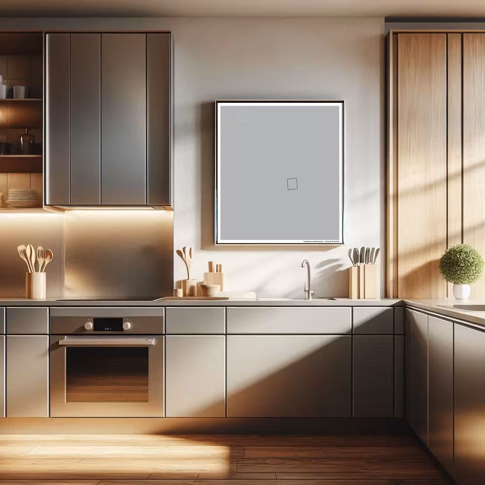 3 squares on serene gray — a chorus of horizon in room setting