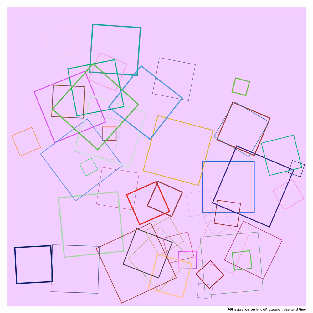 46 squares on ink of glazed rose and lime