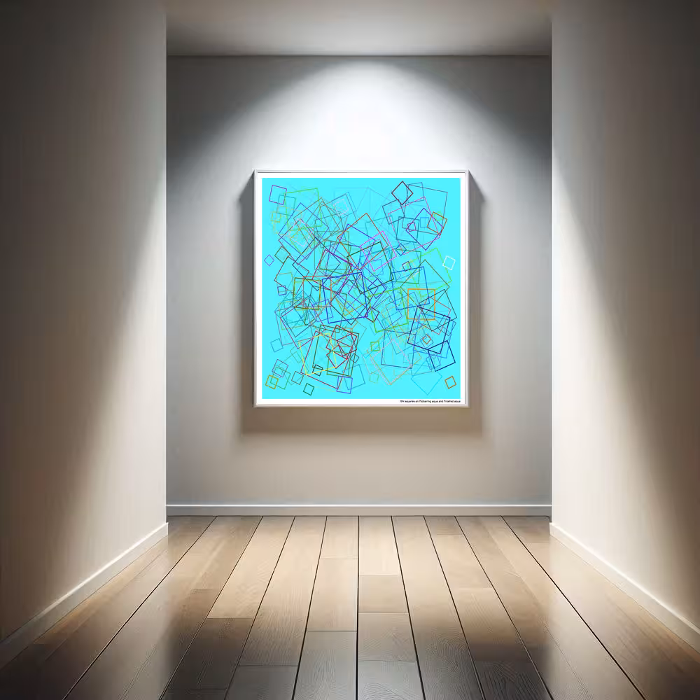 194 squares on flickering aqua and frosted aqua in room setting