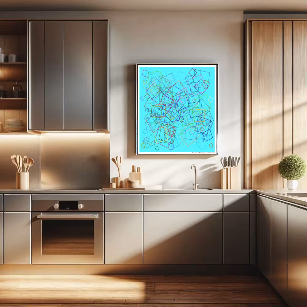 194 squares on flickering aqua and frosted aqua in room setting