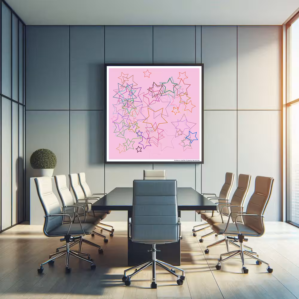 73 stars on dustfall of glowing rose and lime in room setting