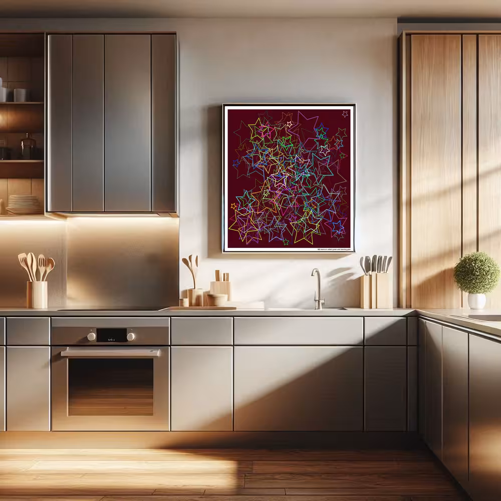 162 stars on veiled green and dancing gold in room setting