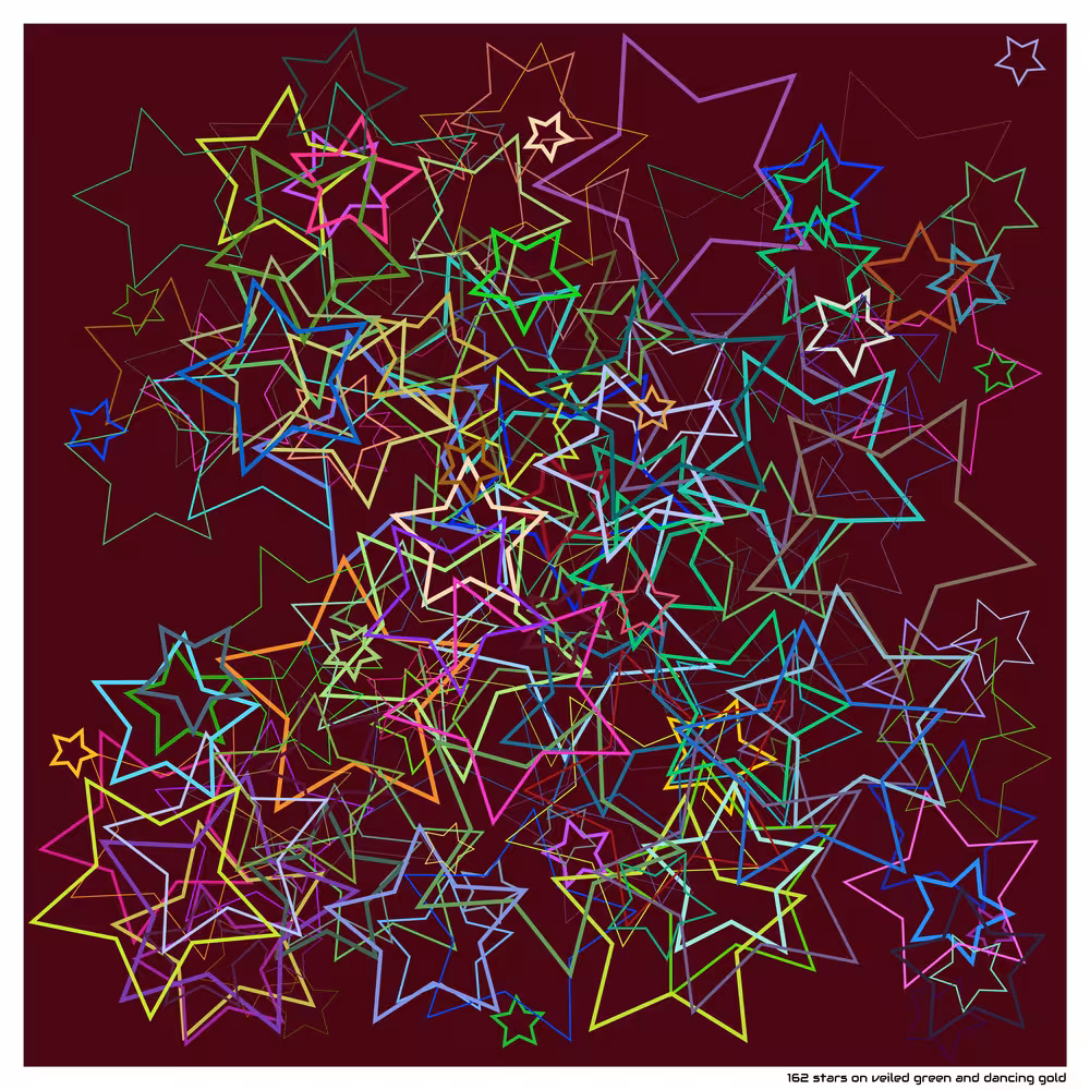 162 stars on veiled green and dancing gold