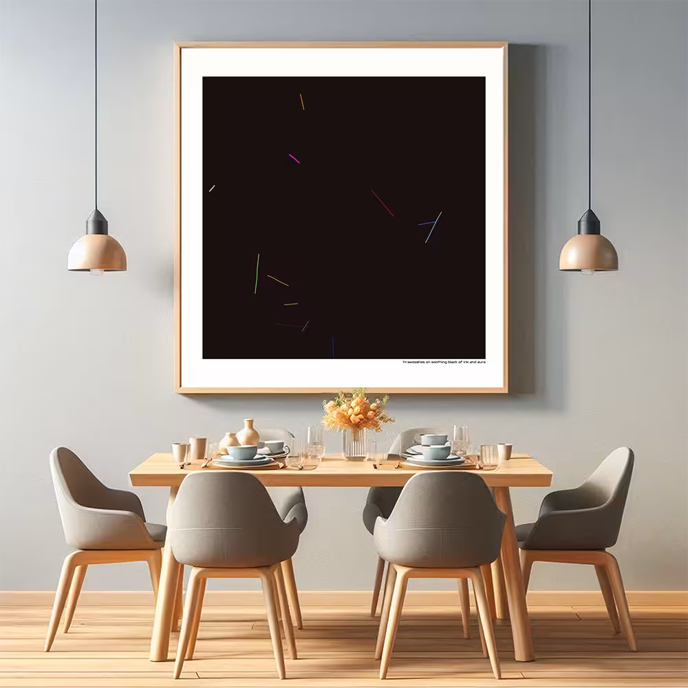 14 swooshes on soothing black of ink and aura in room setting