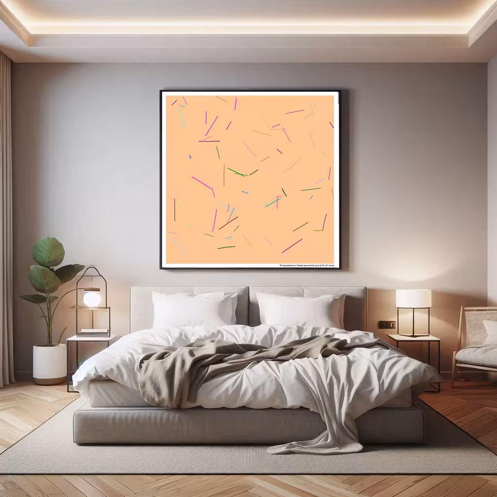 79 swooshes on faded periwinkle and drift of ritual in room setting