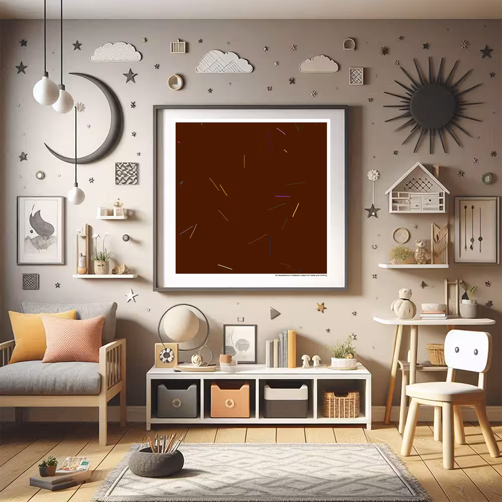 27 swooshes on iridescent peach of riddle and infinity in room setting