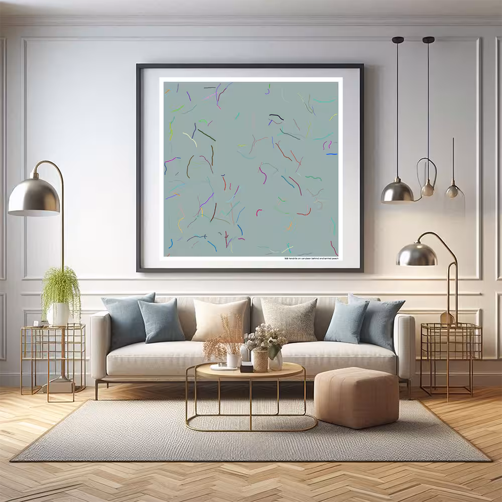 168 tendrils on cerulean behind enchanted peach in room setting