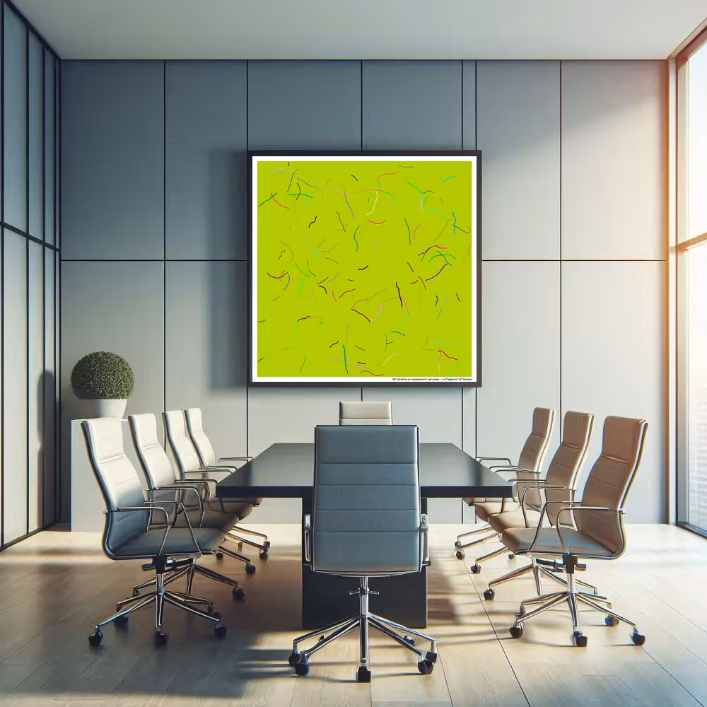 161 tendrils on opalescent cerulean — a fragment of temple in room setting