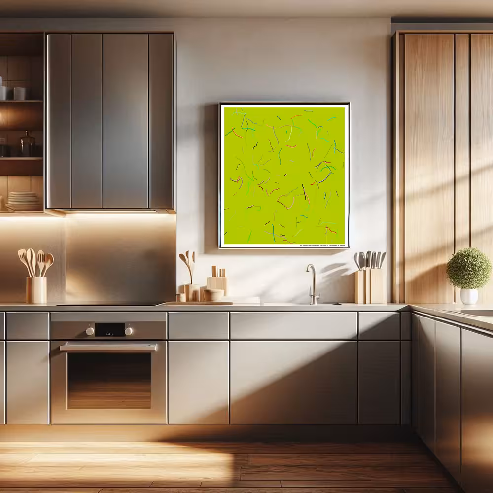 161 tendrils on opalescent cerulean — a fragment of temple in room setting