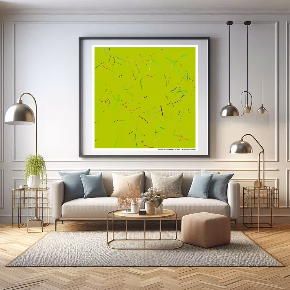 161 tendrils on opalescent cerulean — a fragment of temple in room setting