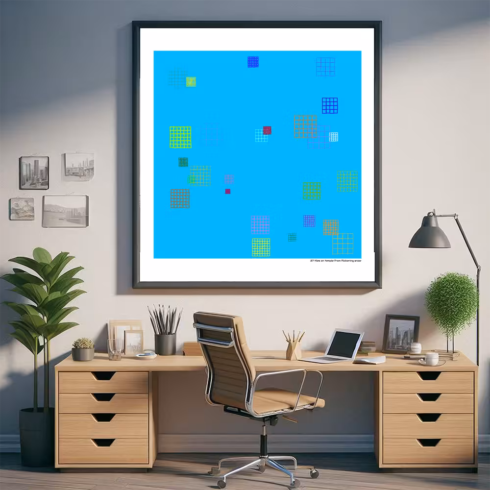 27 tiles on temple from flickering snow in room setting