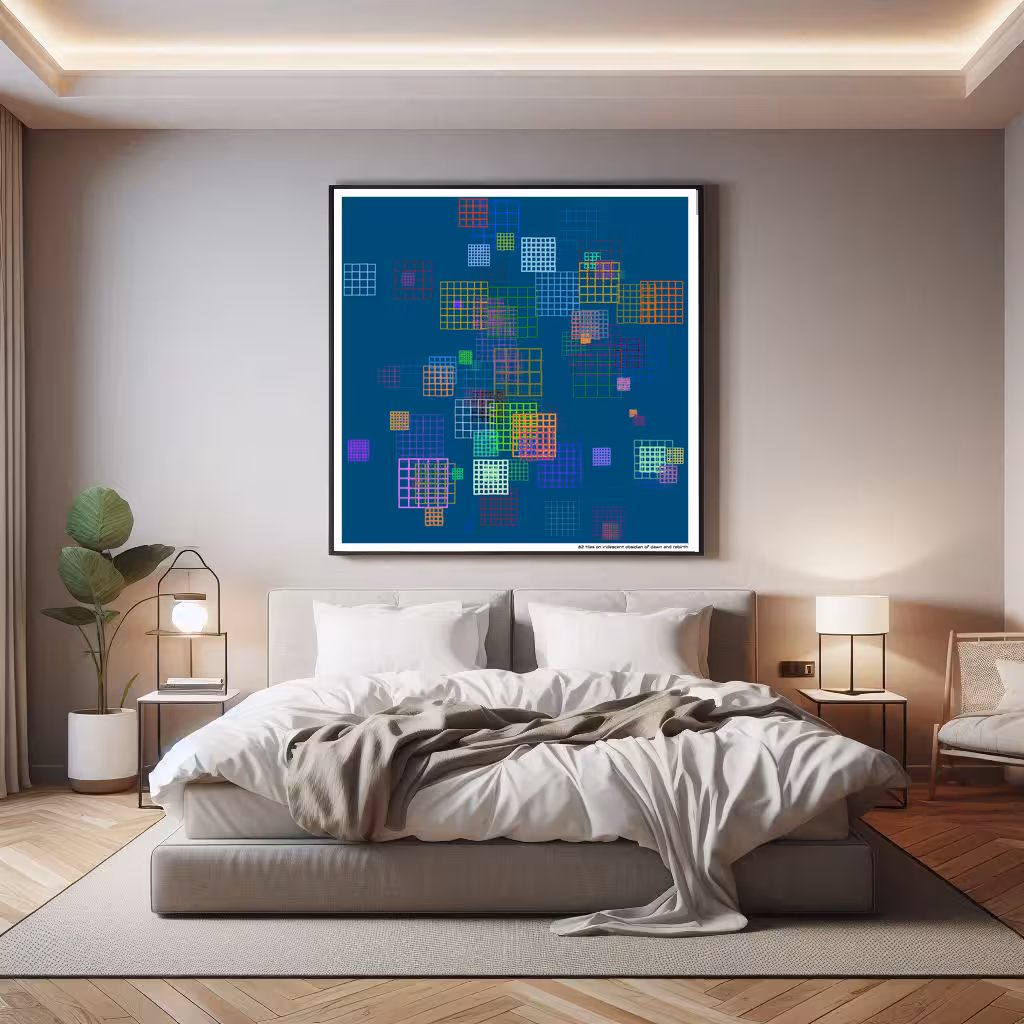 82 tiles on iridescent obsidian of dawn and rebirth in room setting