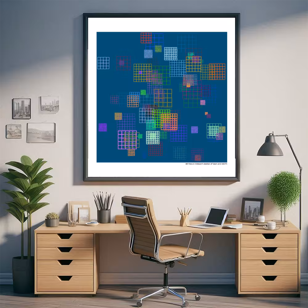 82 tiles on iridescent obsidian of dawn and rebirth in room setting