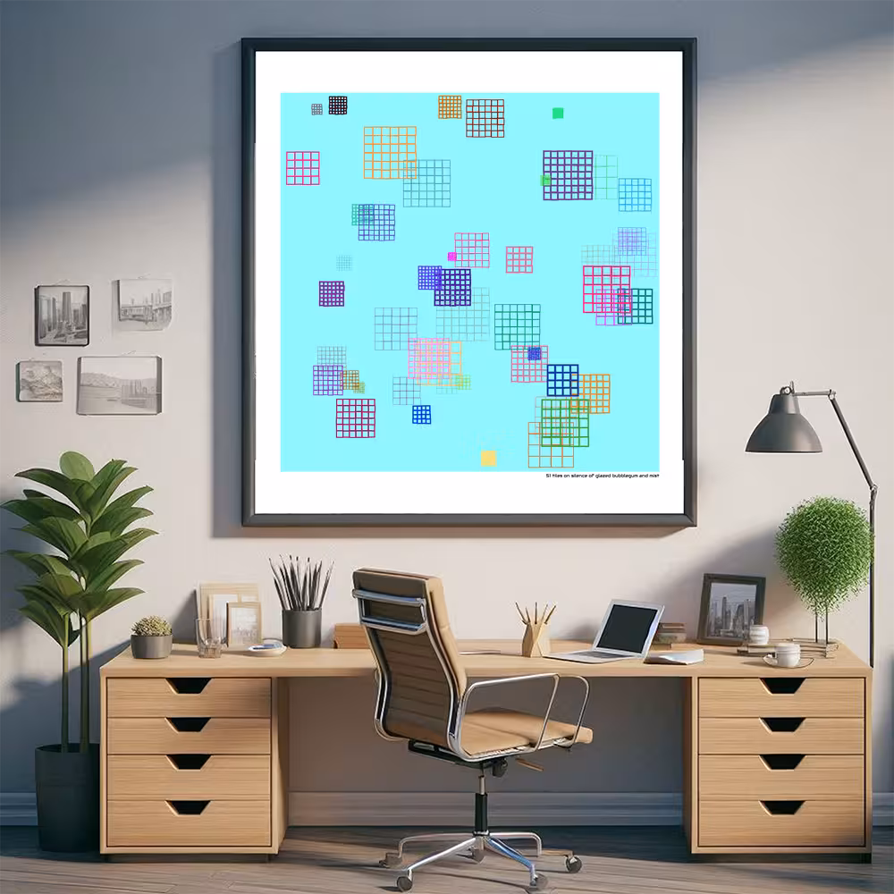 51 tiles on silence of glazed bubblegum and mist in room setting