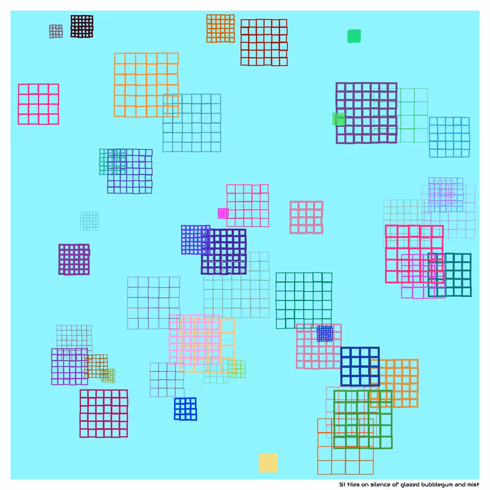 51 tiles on silence of glazed bubblegum and mist