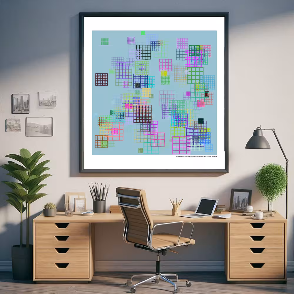 125 tiles on flickering midnight and wound of mirage in room setting