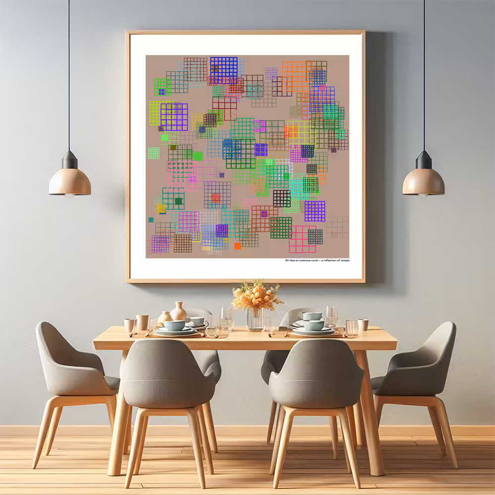 151 tiles on luminous coral — a reflection of temple in room setting