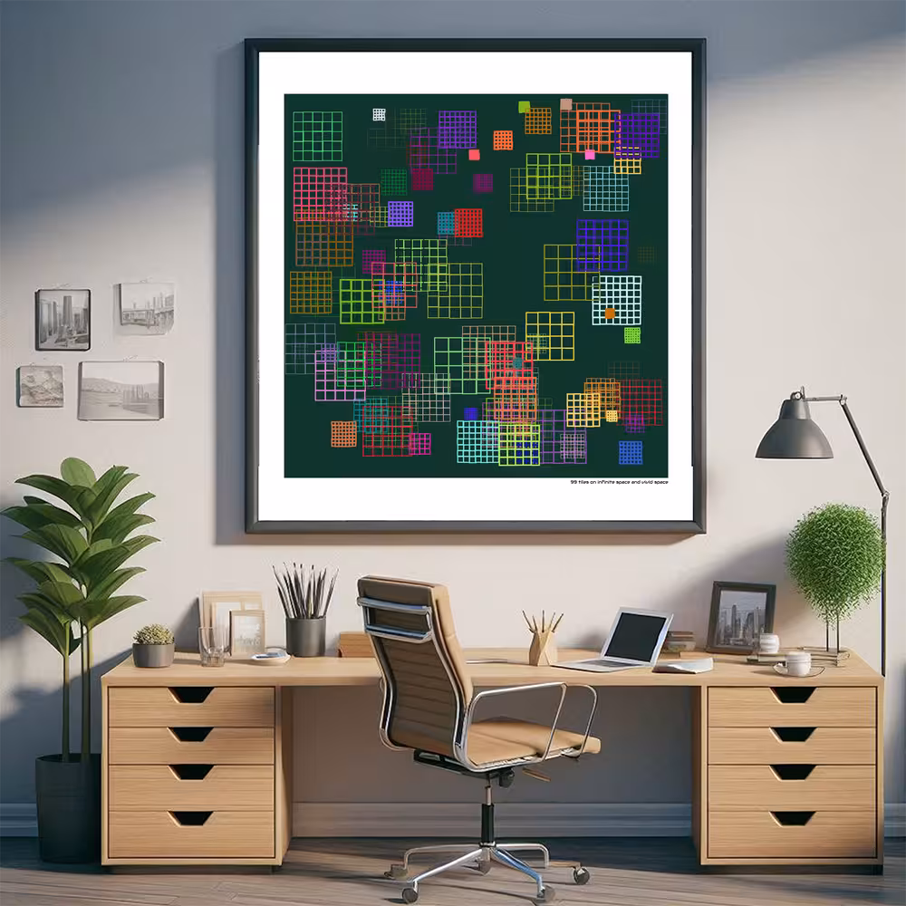 99 tiles on infinite space and vivid space in room setting