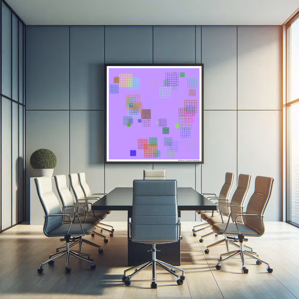 50 tiles on rich rose and faded green in room setting