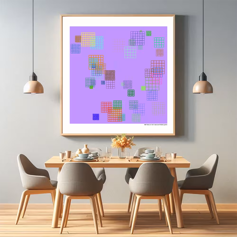 50 tiles on rich rose and faded green in room setting