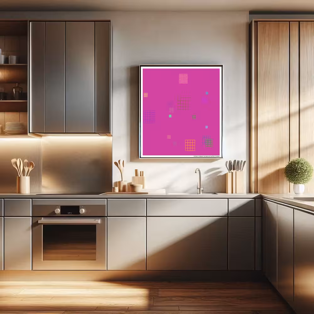 16 tiles on iridescent cerulean and dustfall of whisper in room setting