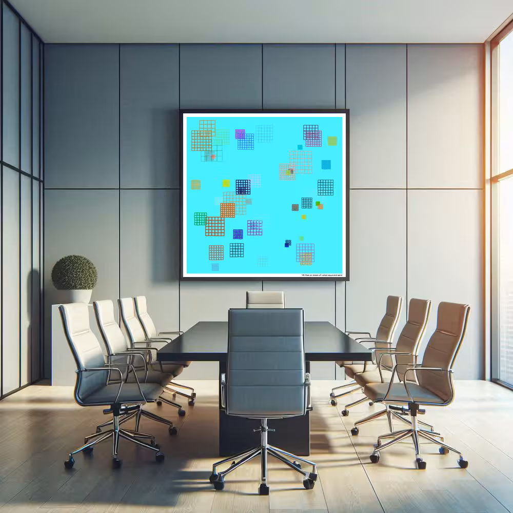 49 tiles on bloom of veiled aqua and sand in room setting