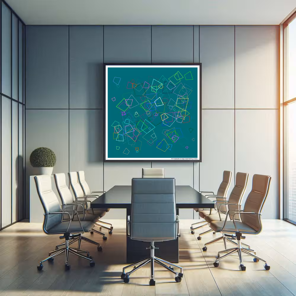 144 trapezoids on beige inside fleeting crimson in room setting