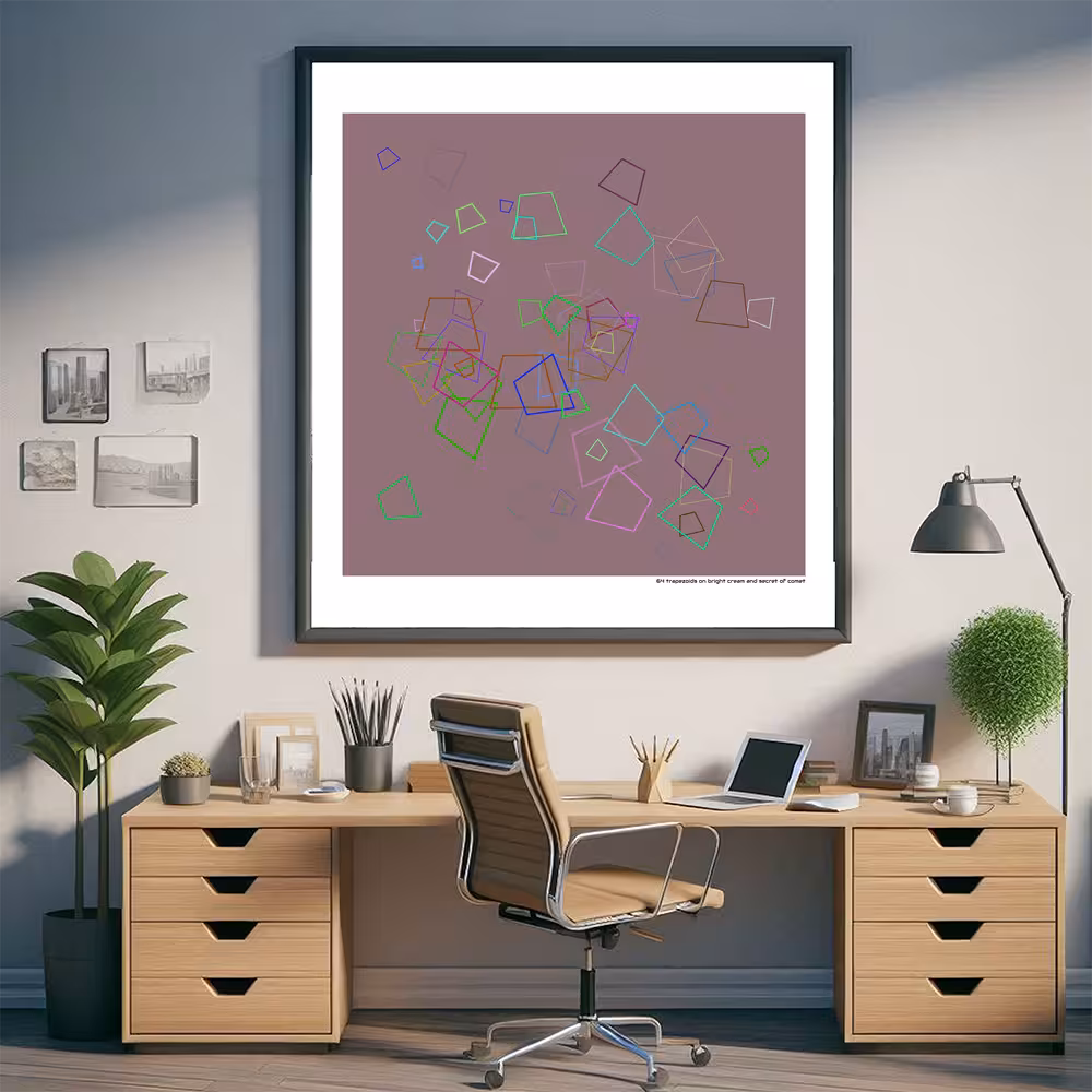 64 trapezoids on bright cream and secret of comet in room setting