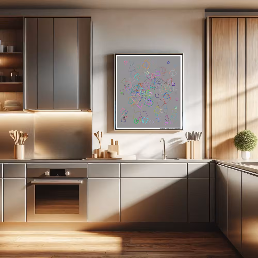 172 trapezoids on glazed gray and mirror of descent in room setting