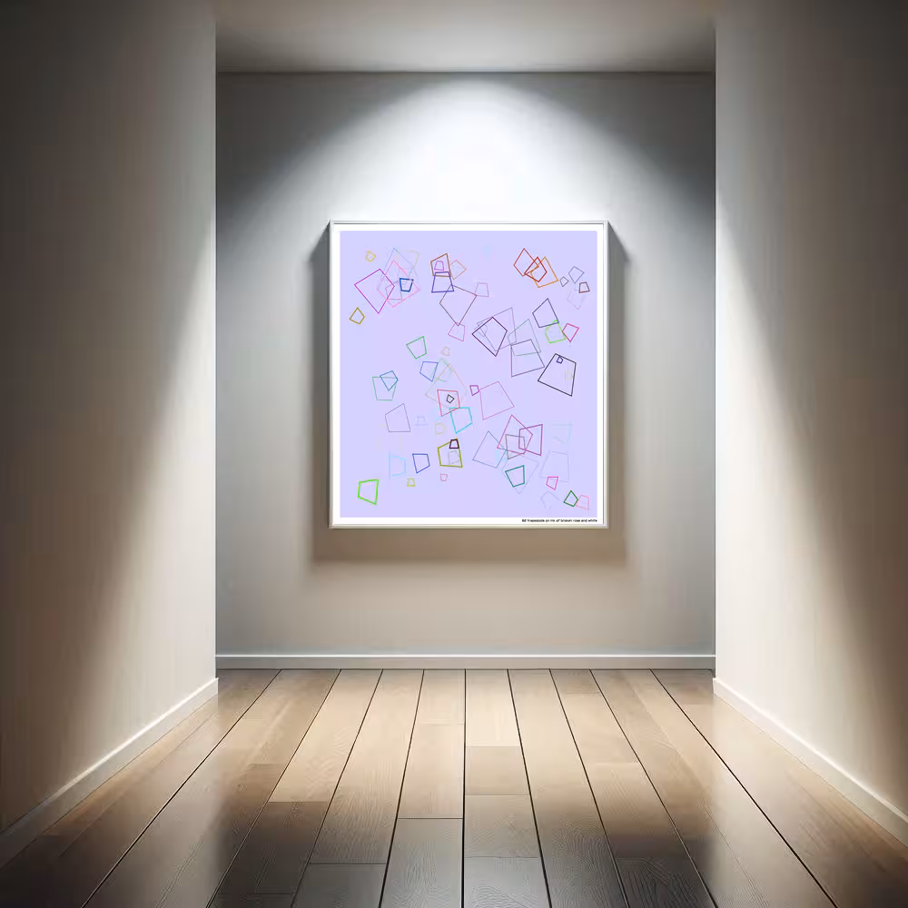 82 trapezoids on ink of broken rose and white in room setting