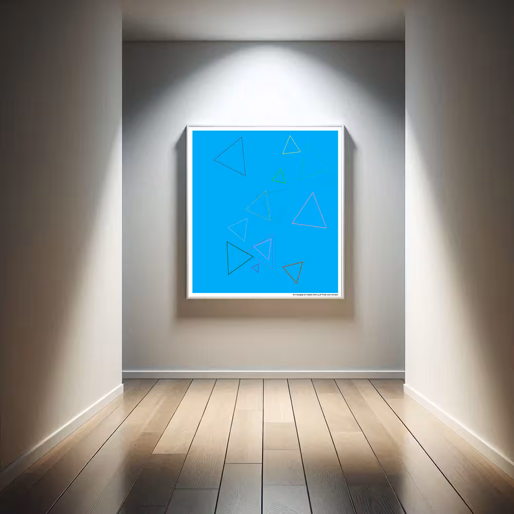 15 triangles on faded cherry of frost and horizon in room setting
