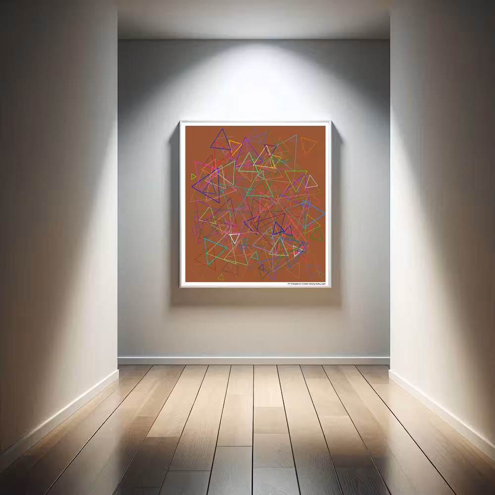 177 triangles on crimson among dusky cyan in room setting