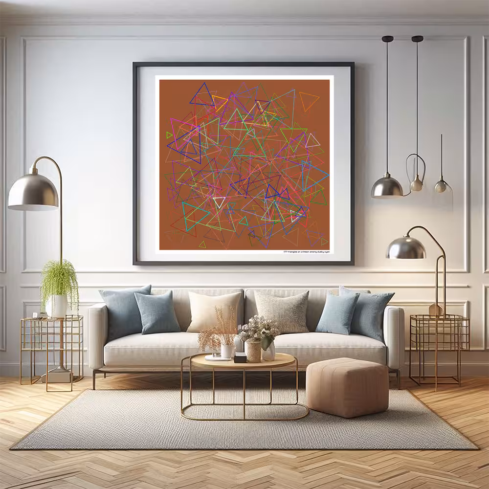 177 triangles on crimson among dusky cyan in room setting