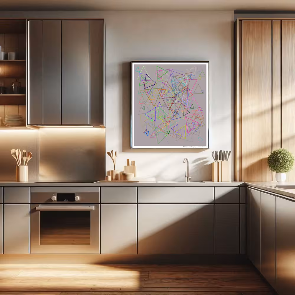 171 triangles on mellow gray — a serenade of silence in room setting